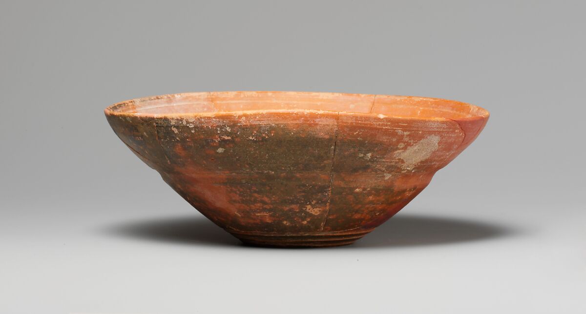 Terracotta emblem bowl with head of Zeus or Sarapis, Terracotta, Greek