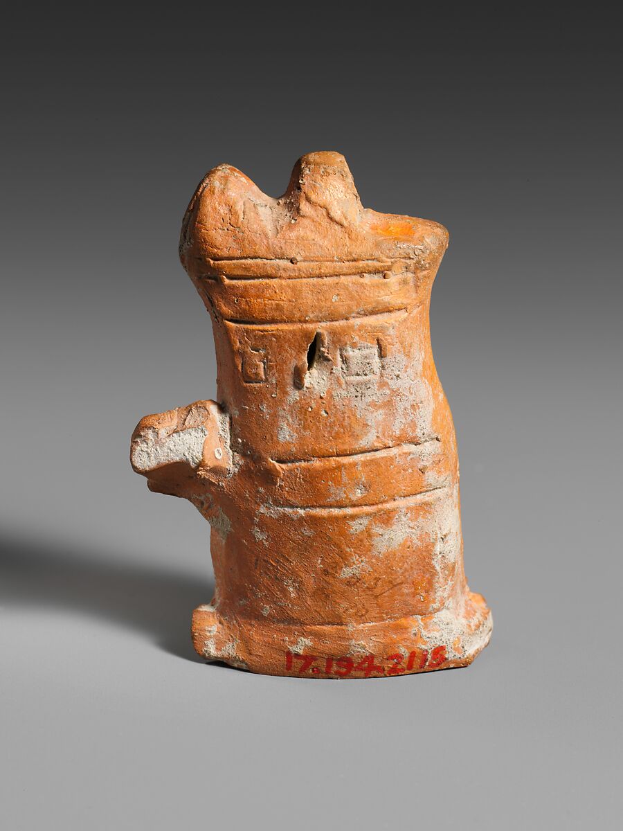 Terracotta lamp handle, Terracotta, Roman
