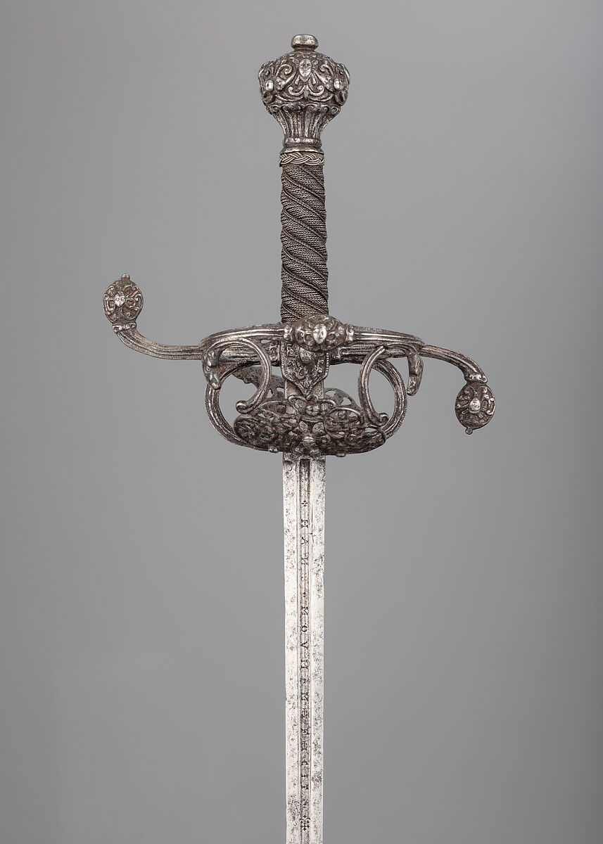 Rapier, Blade by Johannes Moum (German, Solingen, active ca. 1600–ca. 1650), Steel, wood, hilt, probably British; blade, German, Solingen 