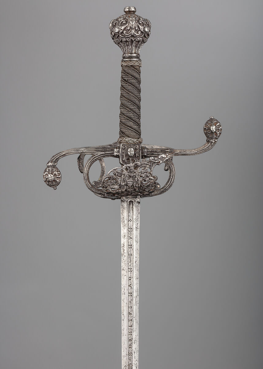 Rapier, Blade by Johannes Moum (German, Solingen, active ca. 1600–ca. 1650), Steel, wood, hilt, probably British; blade, German, Solingen