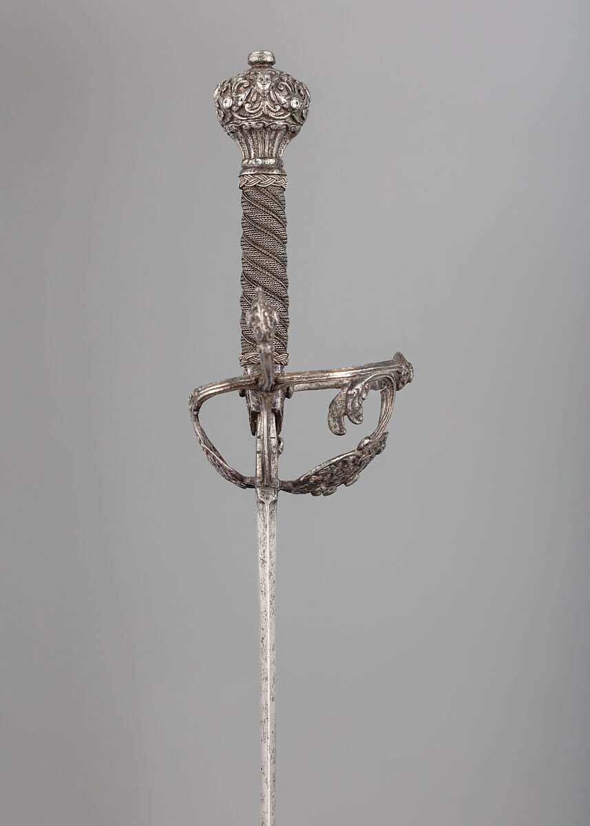 Rapier, Blade by Johannes Moum (German, Solingen, active ca. 1600–ca. 1650), Steel, wood, hilt, probably British; blade, German, Solingen