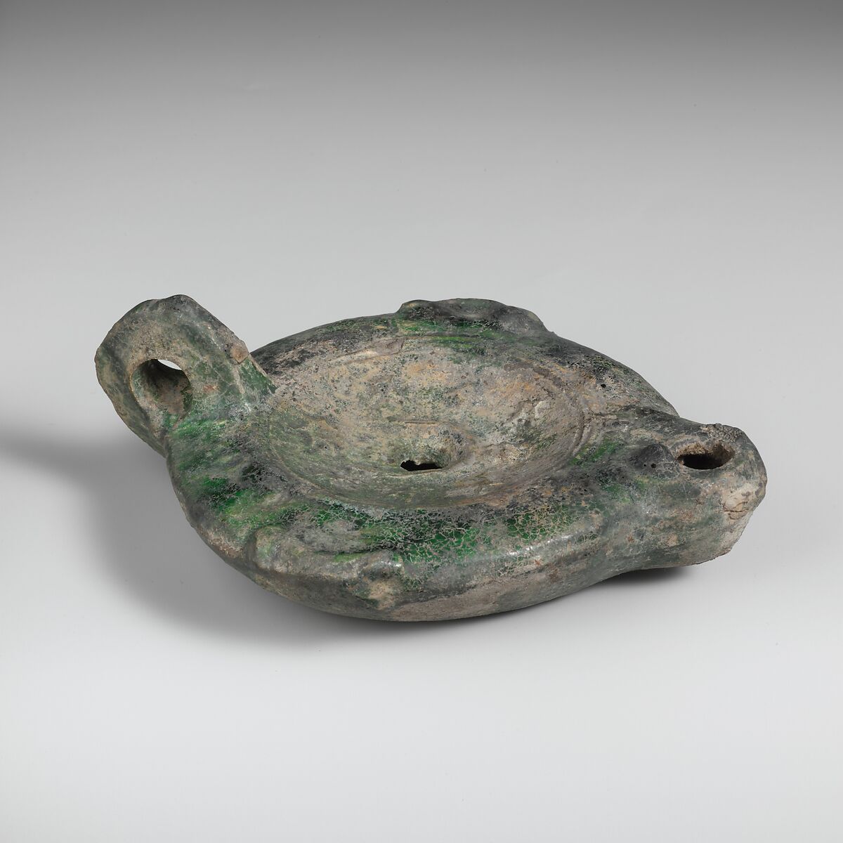 Terracotta lead-glazed lamp, Terracotta, Roman 