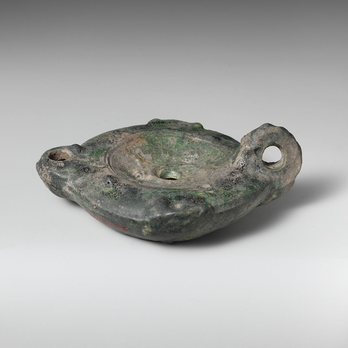 Terracotta lead-glazed lamp, Terracotta, Roman