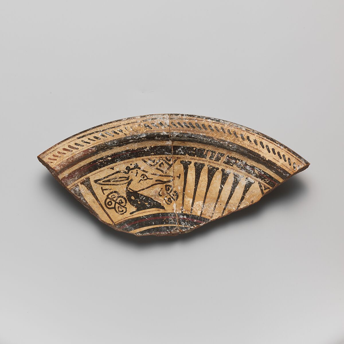 Fragment of a terracotta stemmed dish, Terracotta, East Greek, Wild Goat Style 