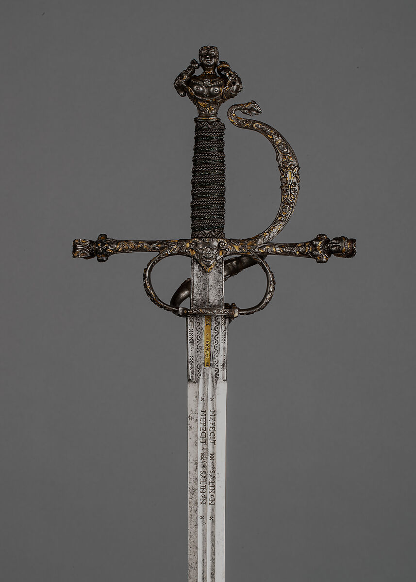 Rapier, Steel, gold, probably French; blade, German, Solingen