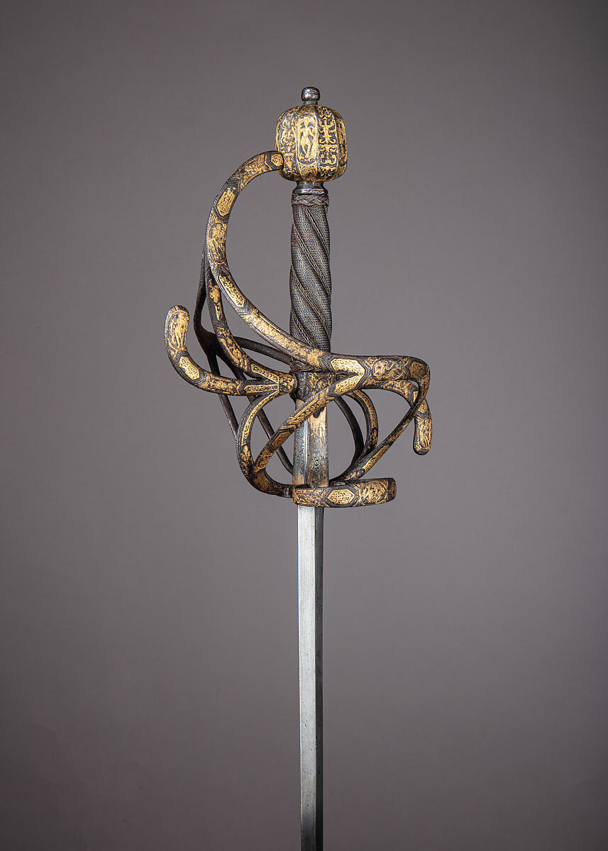 Rapier, Steel, gold, hilt, Italian; blade, Spanish, Toledo