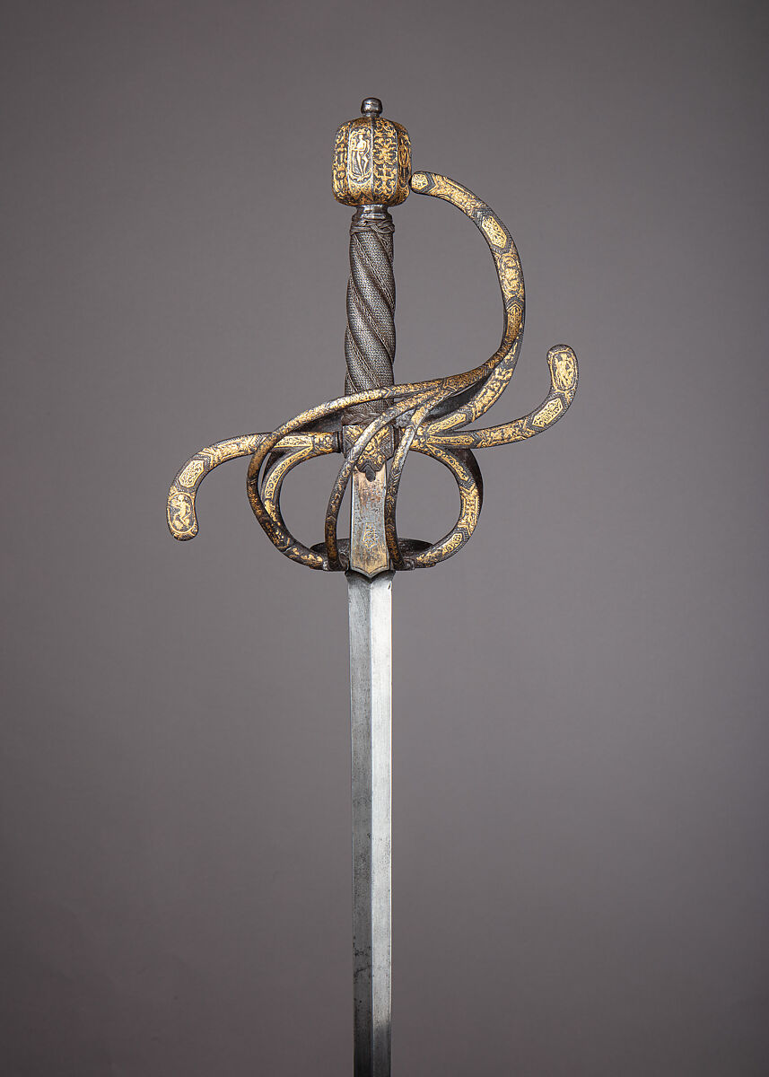 Rapier, Steel, gold, hilt, Italian; blade, Spanish, Toledo