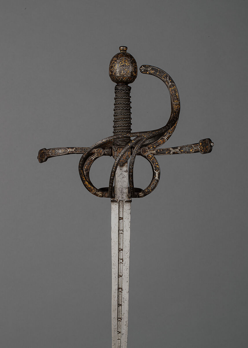 Rapier, Steel, gold, silver, hilt, German; blade, Spanish, Toledo
