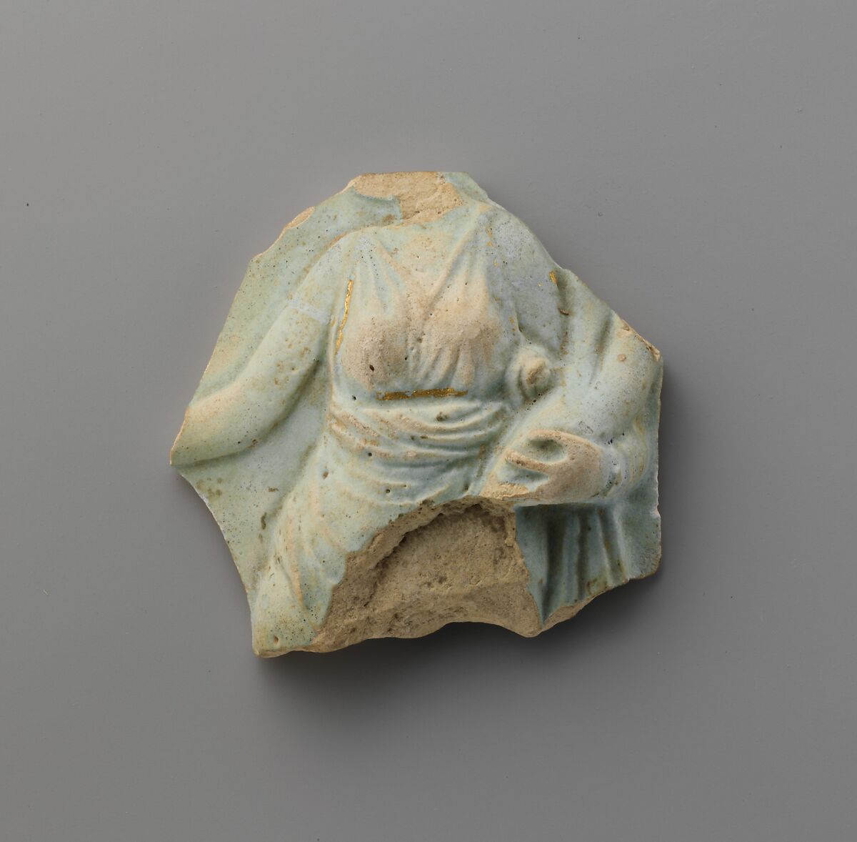 Gilt faience fragment of an oinochoe (jug), Faience, Greek, Ptolemaic 