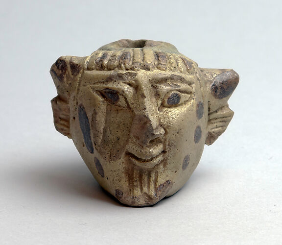 Faience aryballos (perfume vase) in the form of a head of Acheloös