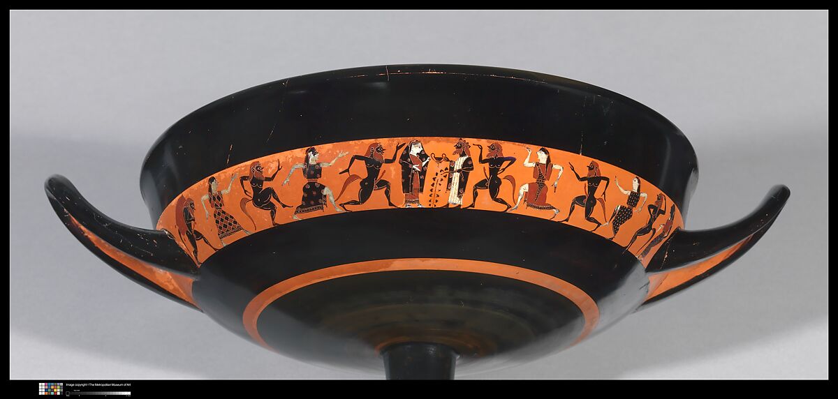 Terracotta kylix: band-cup (drinking cup), Attributed to the Oakeshott Painter, Terracotta, Greek, Attic