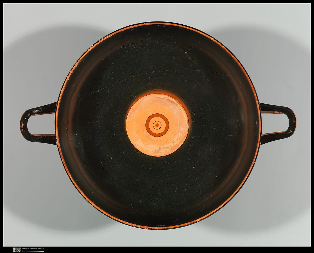 Terracotta kylix: band-cup (drinking cup), Attributed to the Oakeshott Painter, Terracotta, Greek, Attic