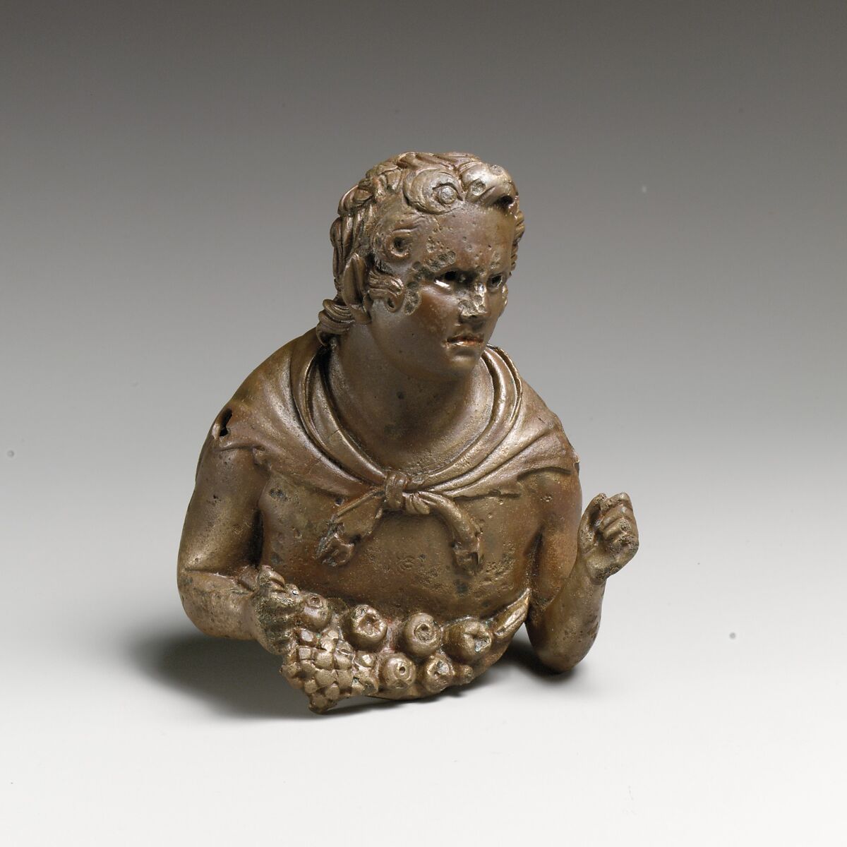 Bronze bust of a young satyr, Bronze, silver, copper, Roman 