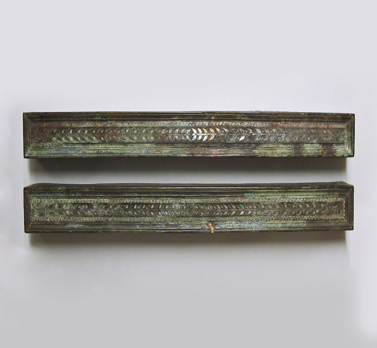 Bronze furniture attachments with silver inlay, Bronze, silver, Greek or Roman 