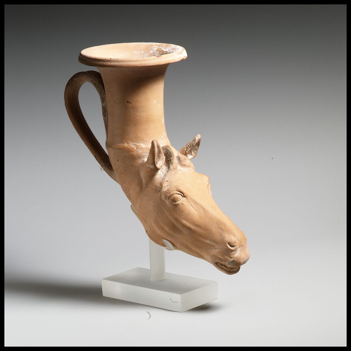 Terracotta rhyton (vase for libations or drinking), Terracotta, Greek, South Italian, Apulian 