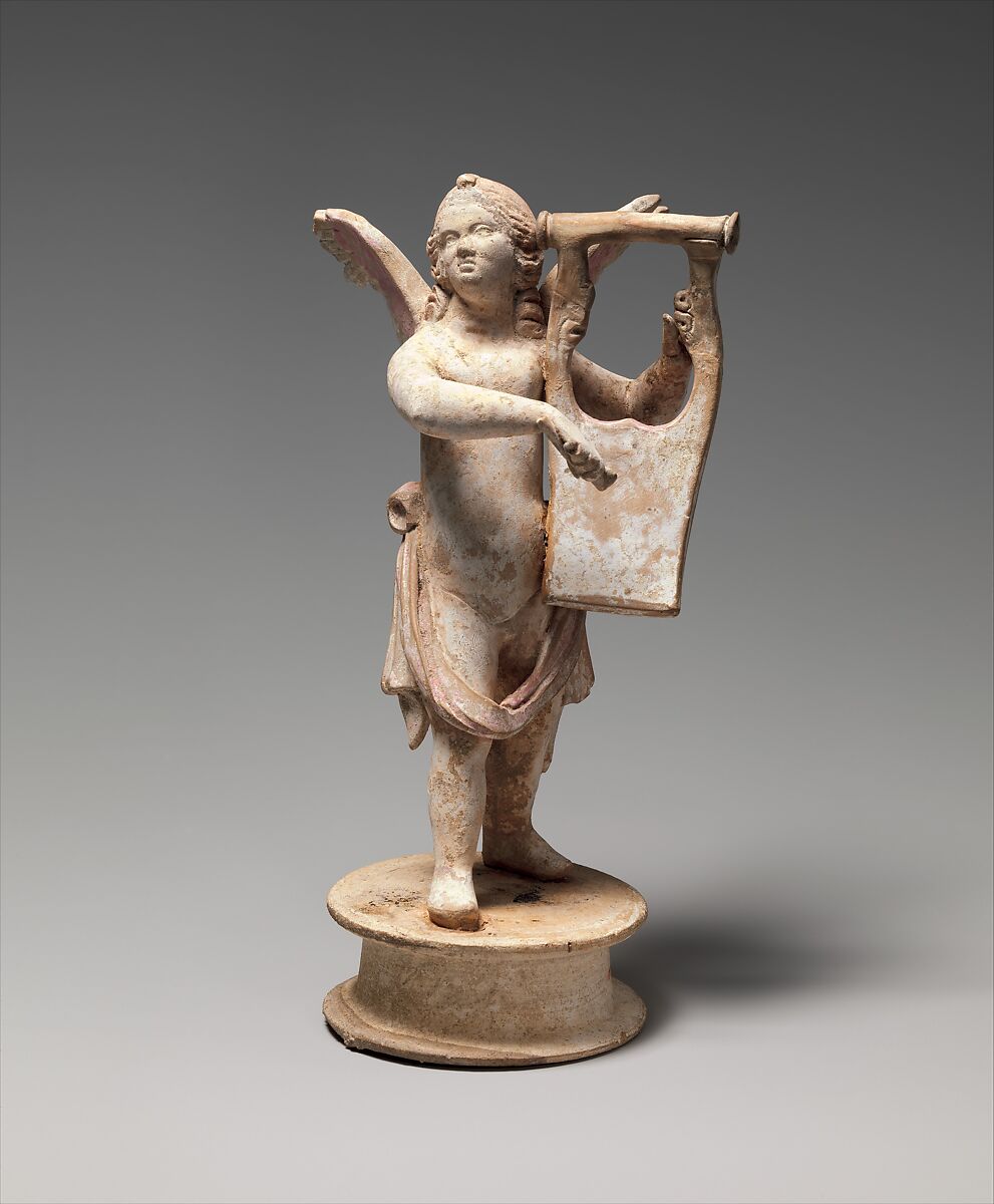 Terracotta statuette of Eros playing a lyre, Terracotta, Greek 