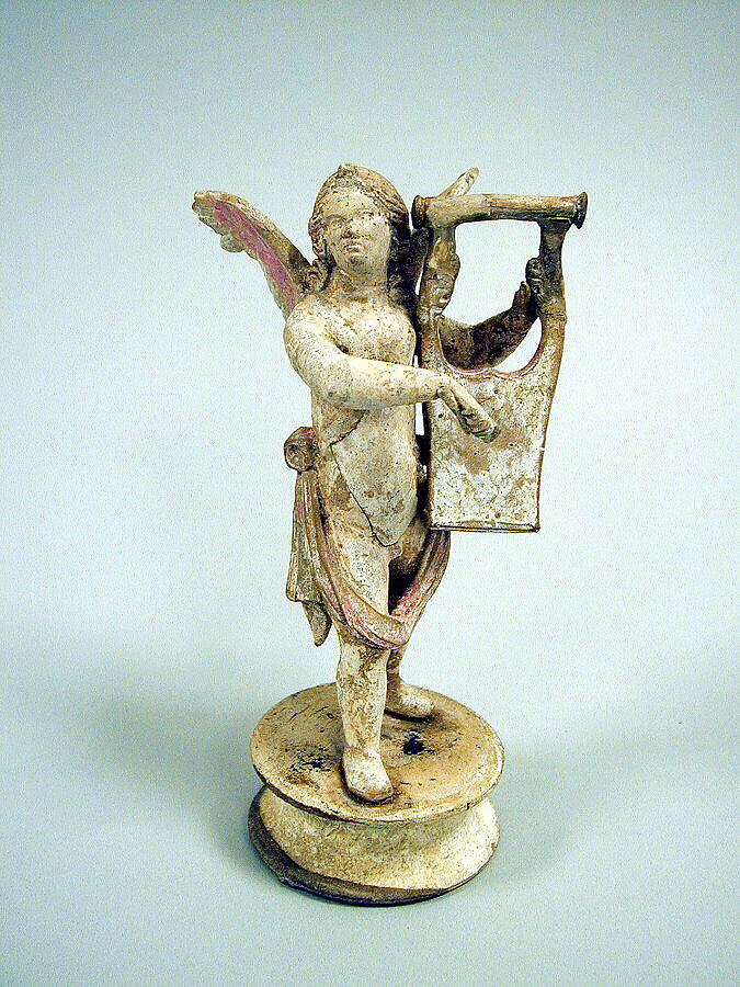 Terracotta statuette of Eros playing a lyre, Terracotta, Greek