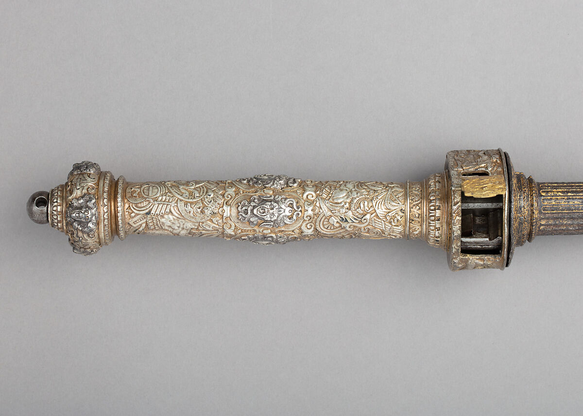 Mace with Wheellock Pistol, Steel, silver, gold, French