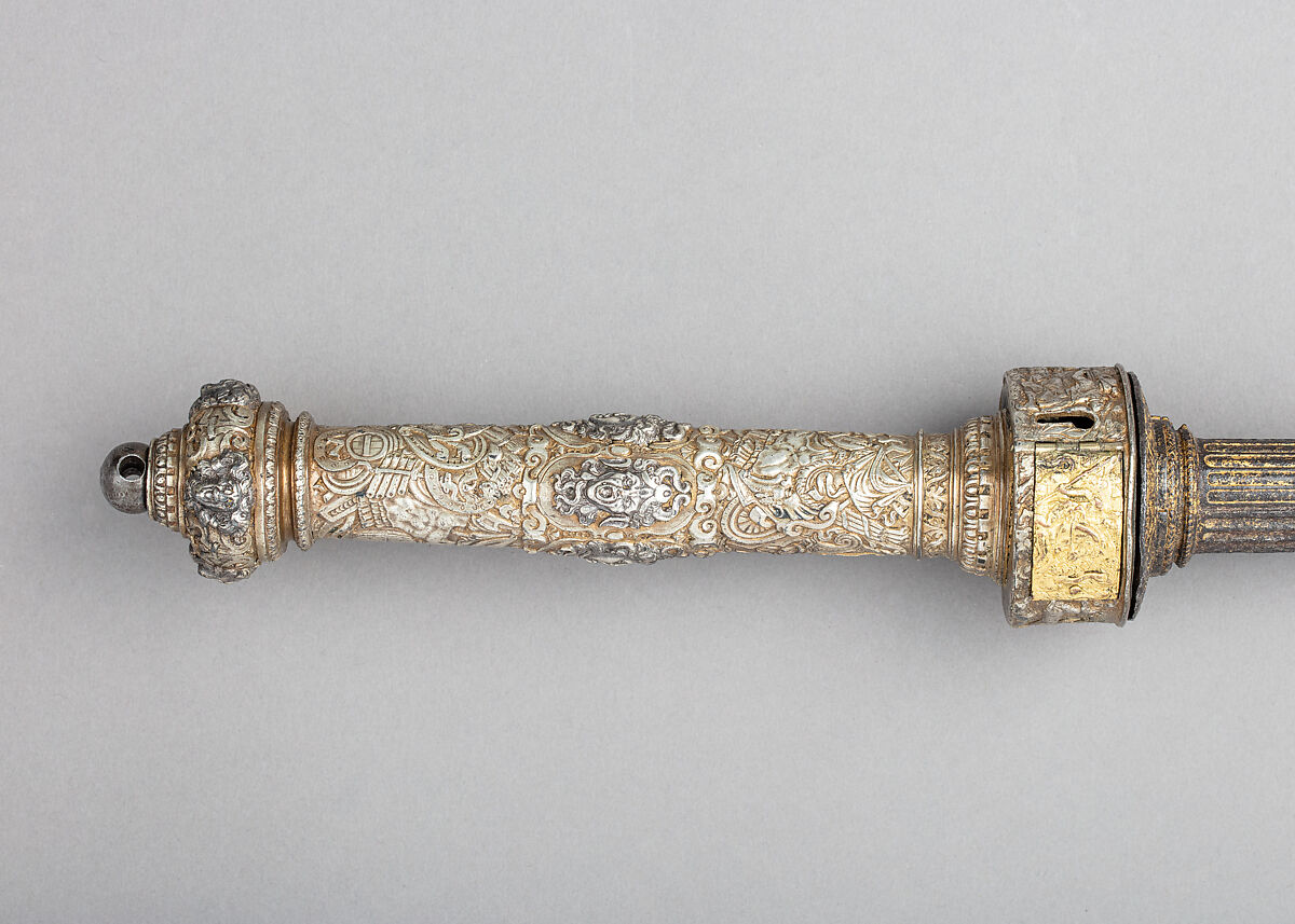 Mace with Wheellock Pistol, Steel, silver, gold, French