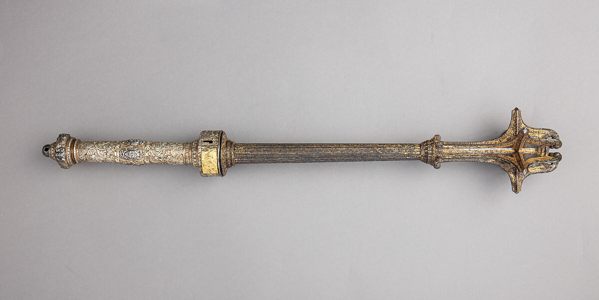 Mace with Wheellock Pistol, Steel, silver, gold, French 