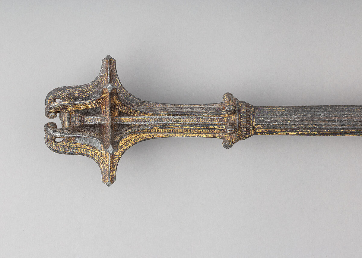 Mace with Wheellock Pistol, Steel, silver, gold, French