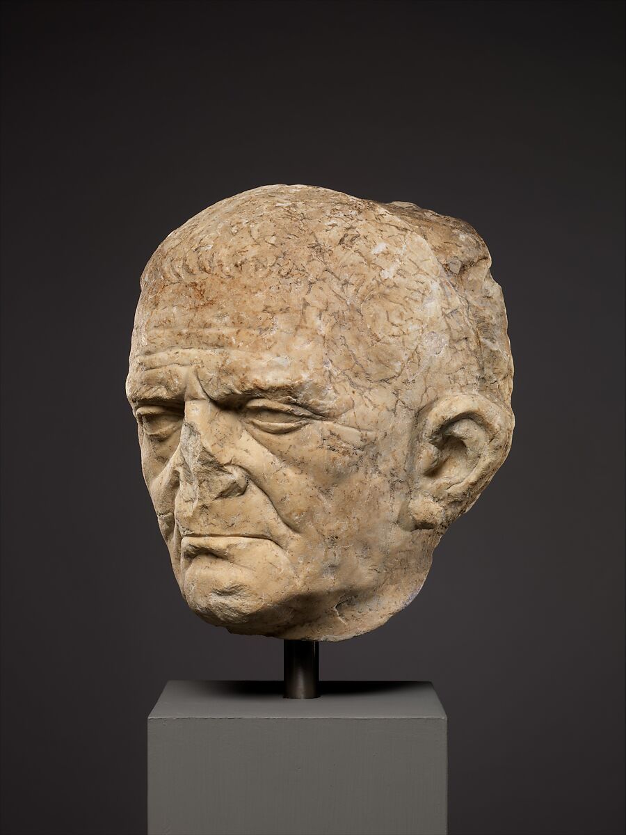 Marble portrait of a man from a funerary relief, Marble, Roman