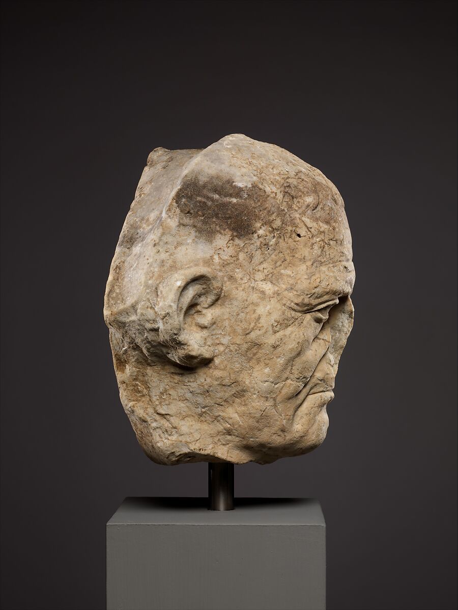 Marble portrait of a man from a funerary relief, Marble, Roman