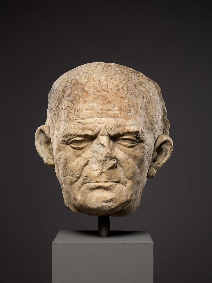 Marble portrait of a man from a funerary relief, Marble, Roman