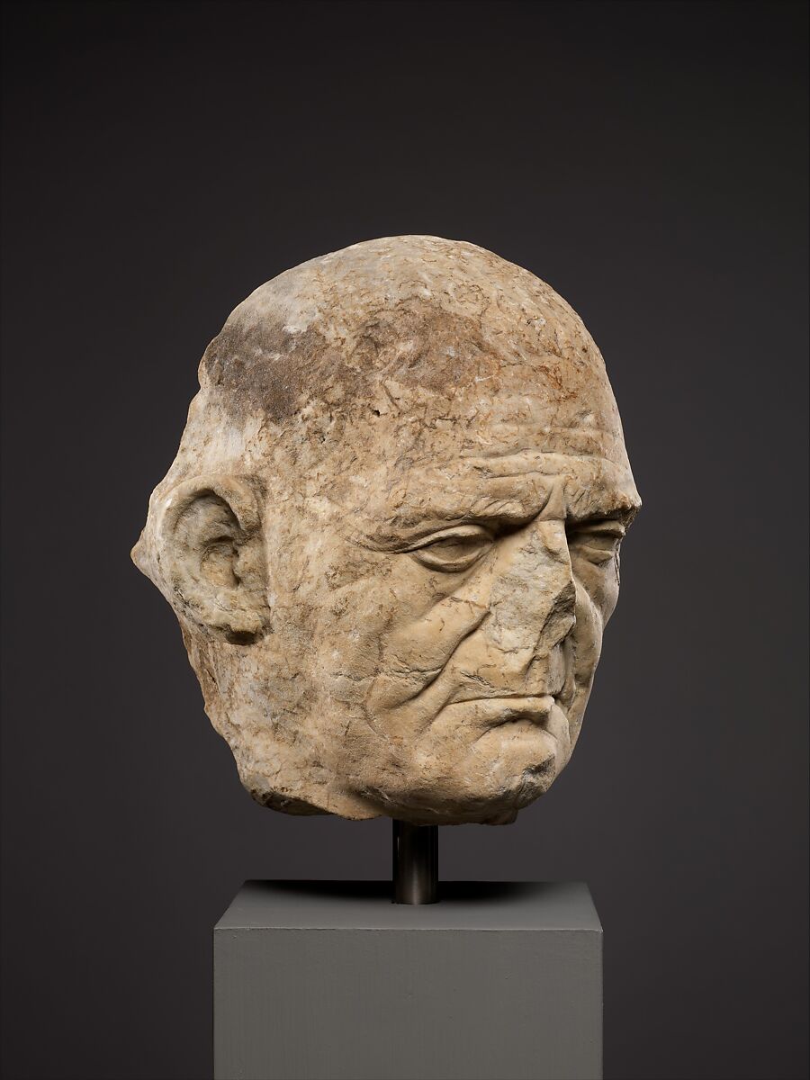 Marble portrait of a man from a funerary relief, Marble, Roman