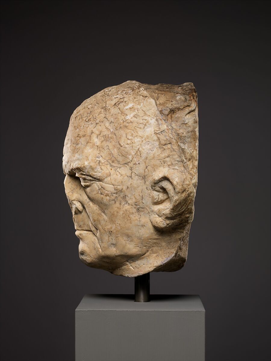 Marble portrait of a man from a funerary relief, Marble, Roman