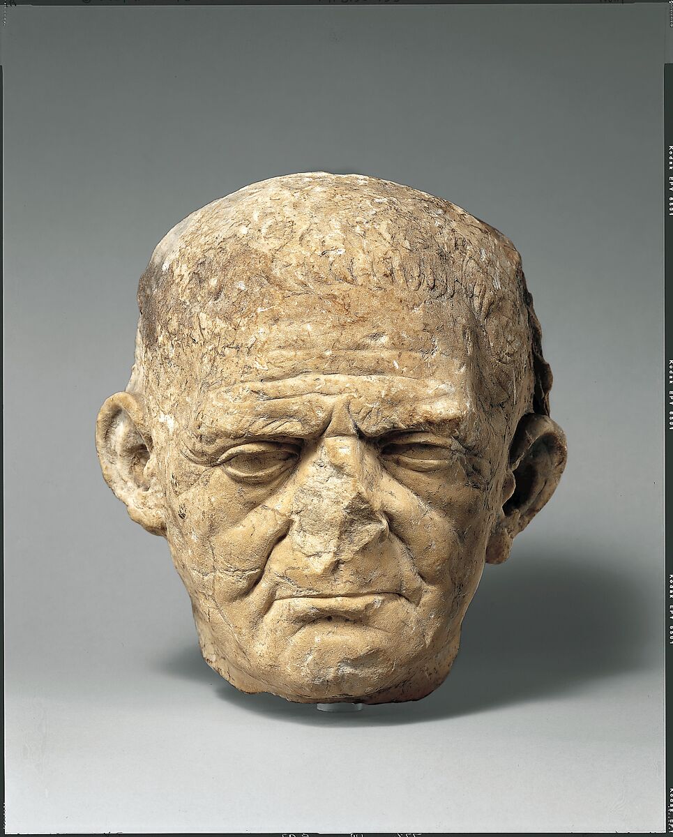 Marble portrait of a man from a funerary relief, Marble, Roman