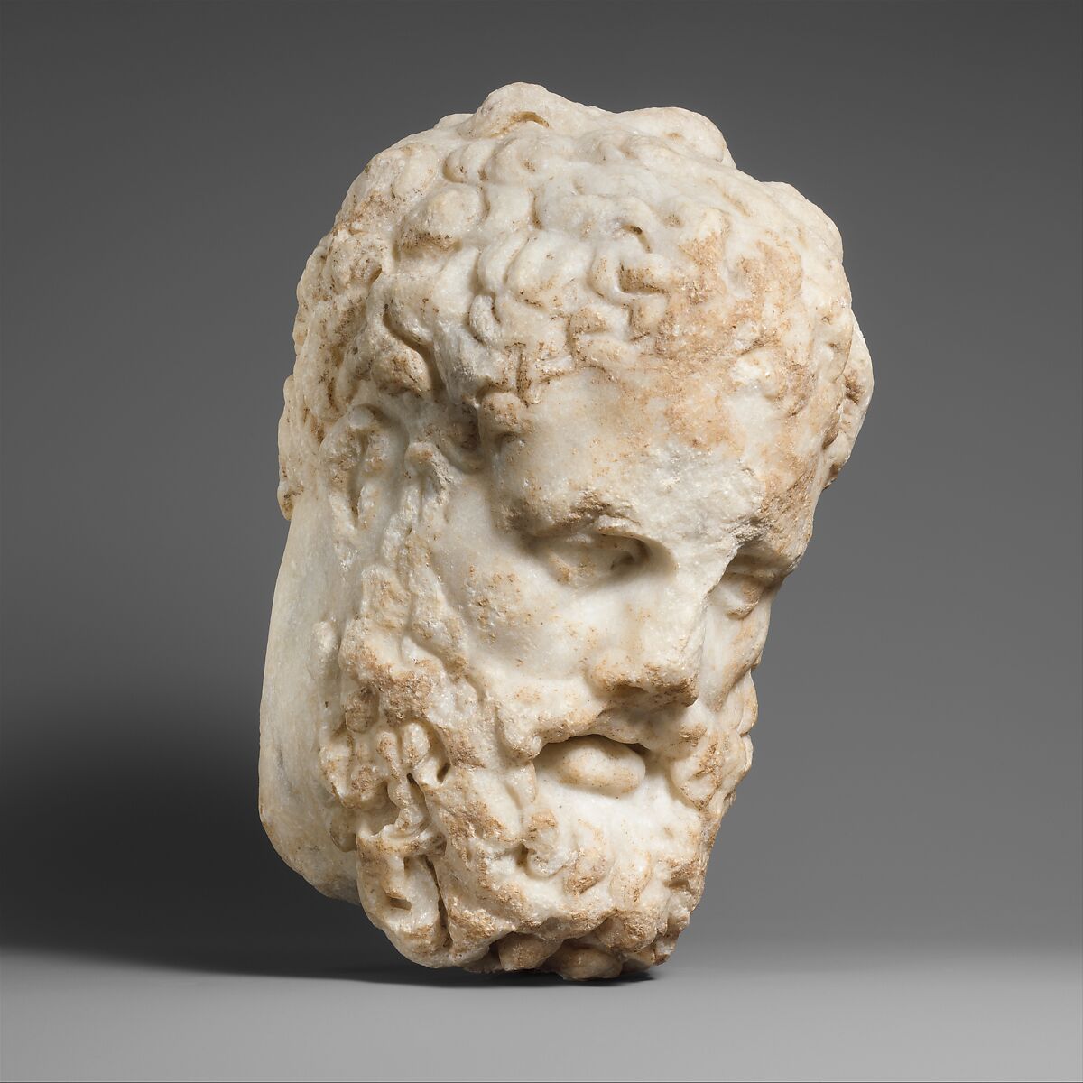 Marble head of Herakles, Copy of original attributed to Lysippos, Marble, Roman 