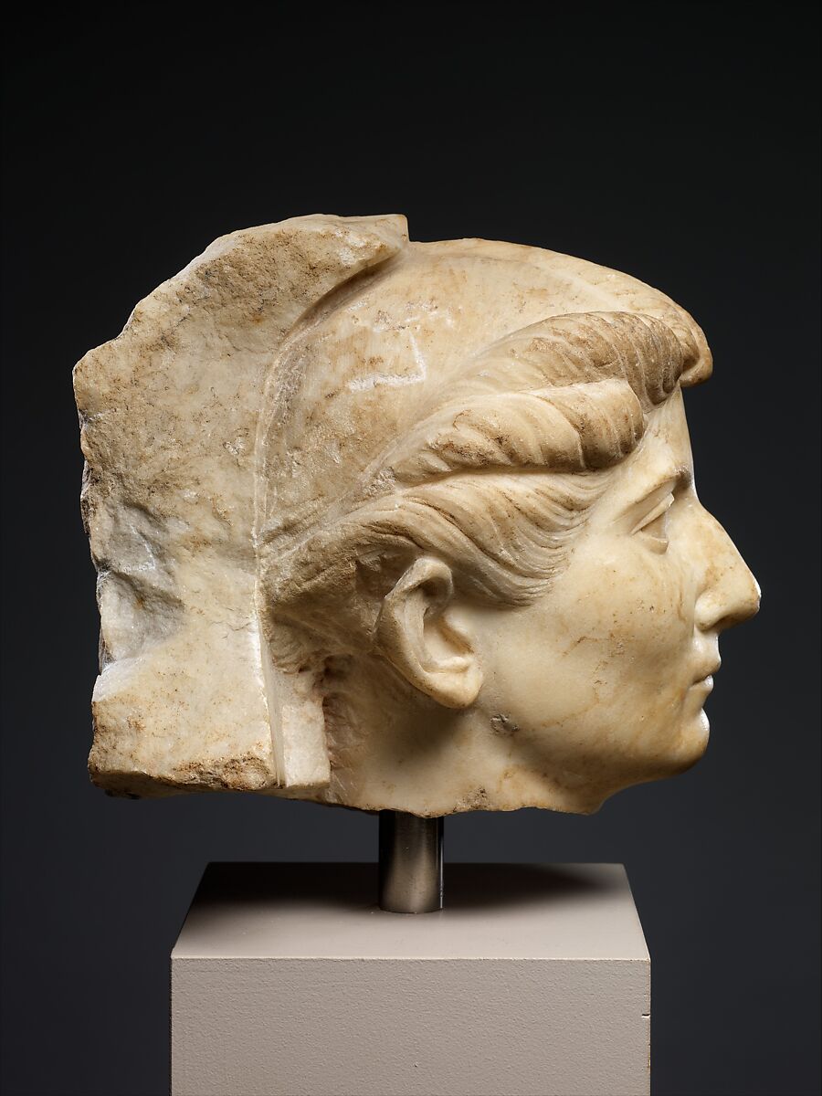 Two marble portrait heads from a relief, Marble, Roman