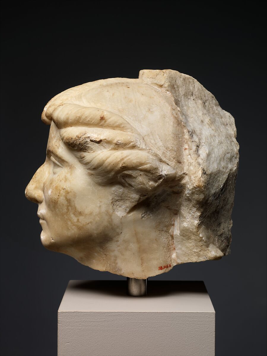 Two marble portrait heads from a relief, Marble, Roman