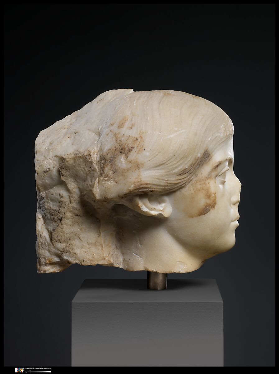 Two marble portrait heads from a relief, Marble, Roman