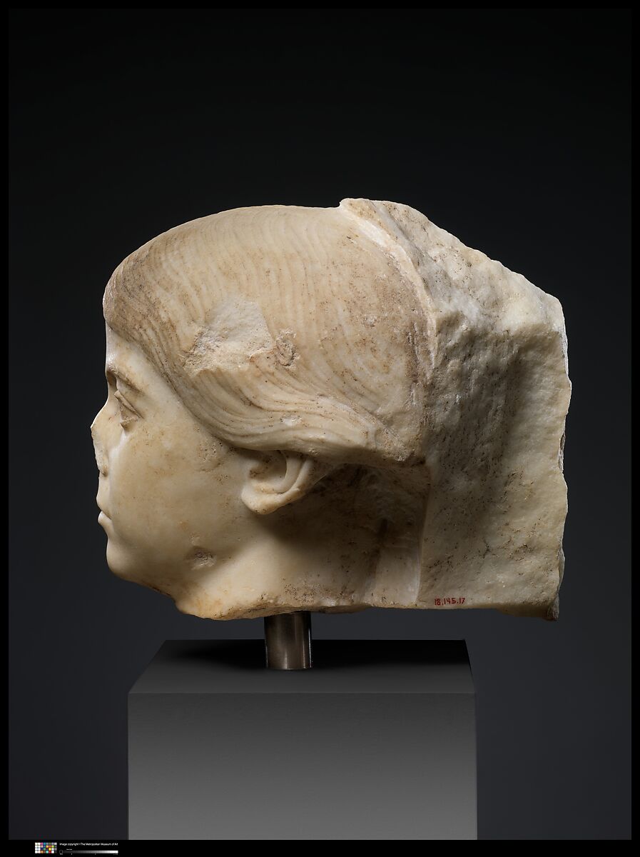 Two marble portrait heads from a relief, Marble, Roman