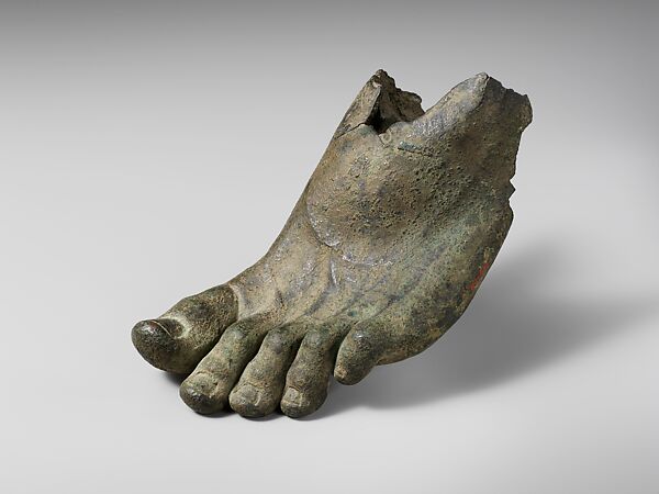 Bronze left foot with traces of sandal straps