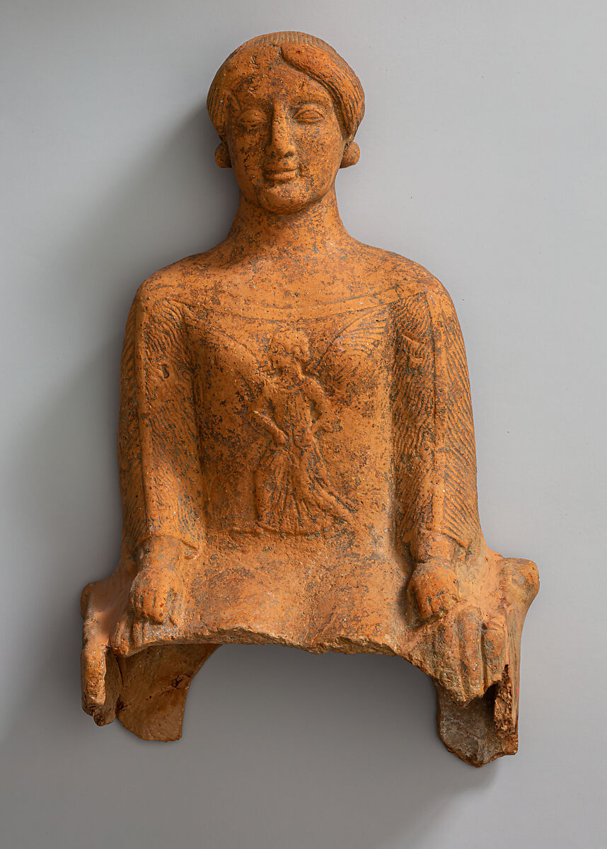 Terracotta figure of a seated woman, Terracotta, Greek, South Italian, Medmaean 