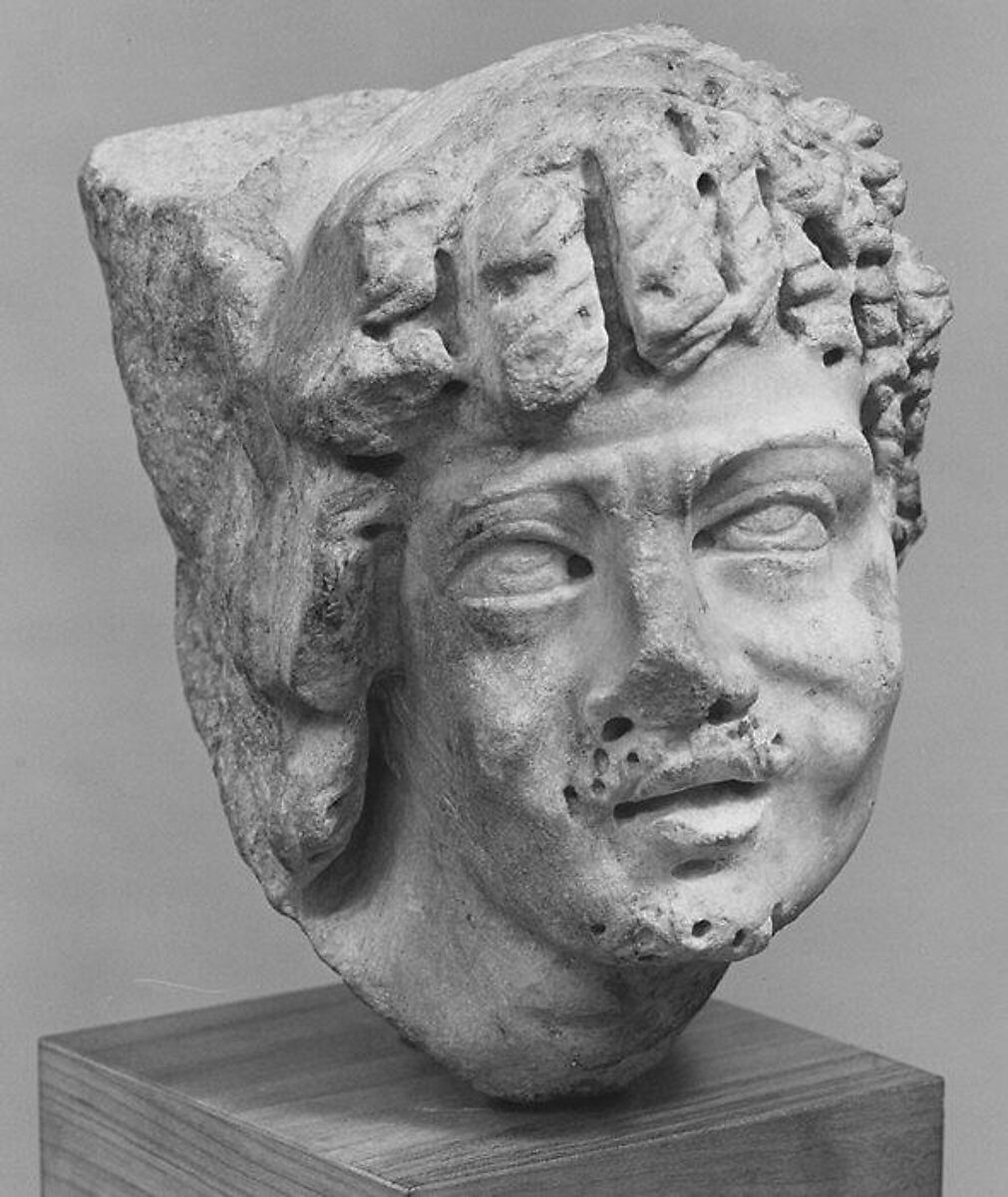 Marble sarcophagus fragment: head of a Black African, Marble, Roman 