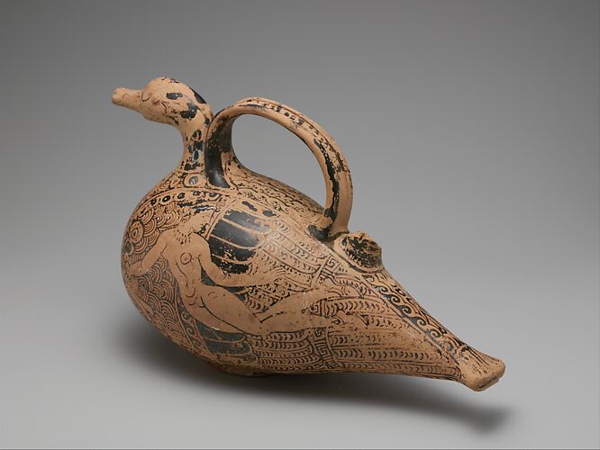 Terracotta duck-askos (flask with spout and handle)