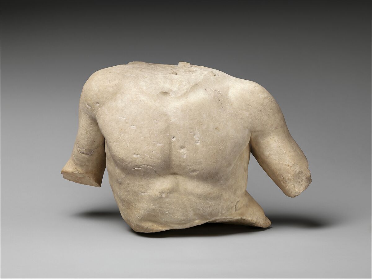 Fragmentary marble torso of a man, Marble, Pentelic ?, Greek, Attic 