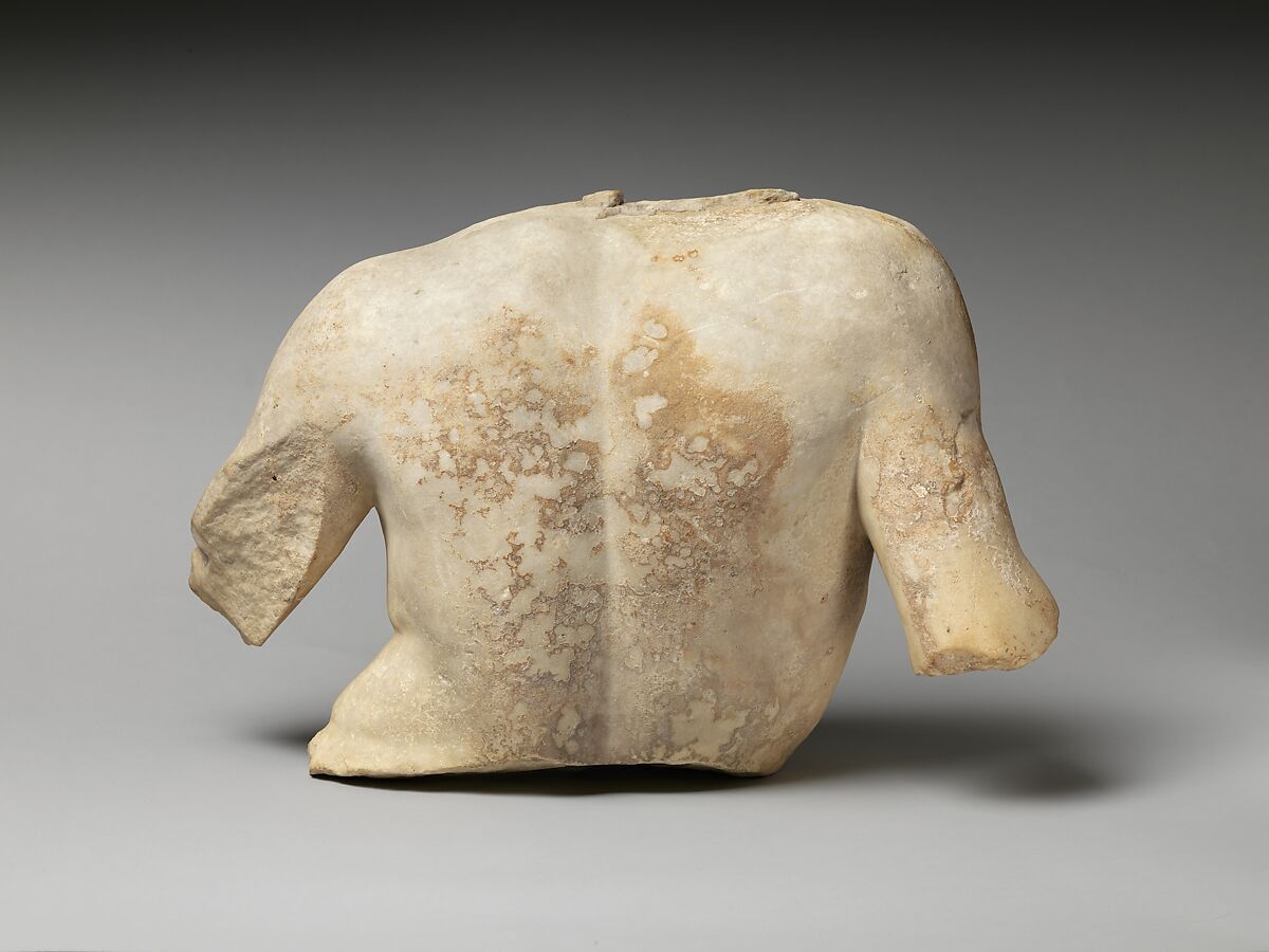 Fragmentary marble torso of a man, Marble, Pentelic ?, Greek, Attic