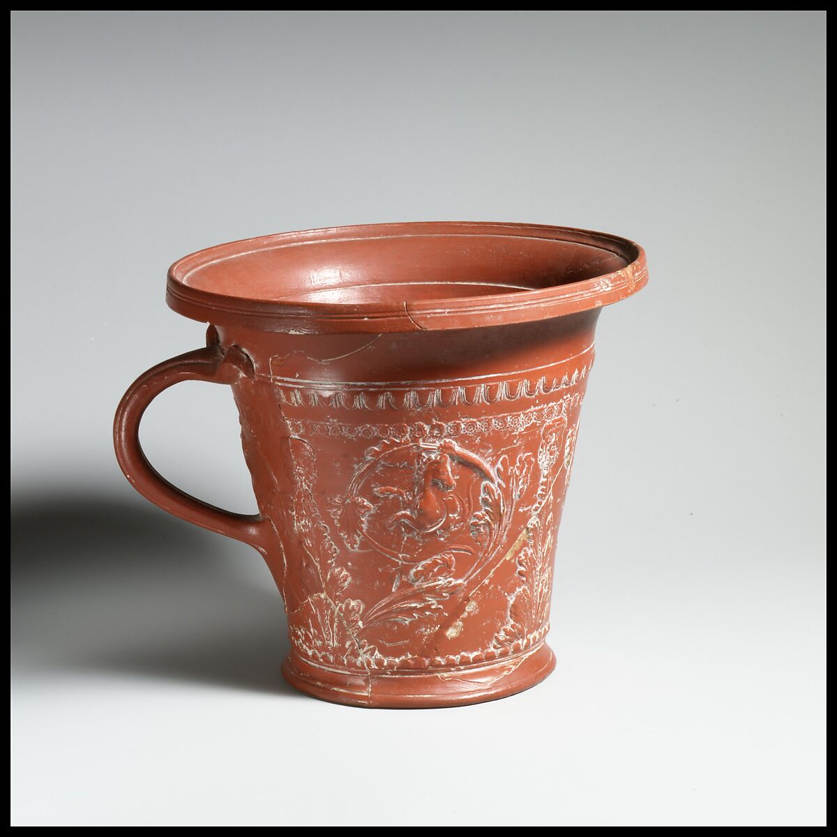 Terracotta modiolus (drinking cup), Terracotta, Roman 