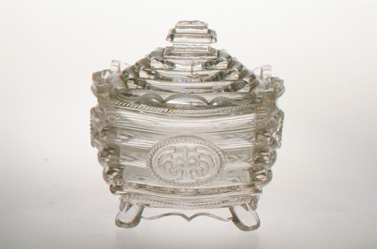 Sugar bowl, Probably New England Glass Company (American, East Cambridge, Massachusetts, 1818–1888), Pressed glass, American 
