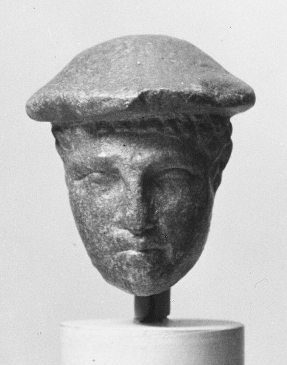 Marble statuette head of a youth, Marble, Rosso antico, Roman 