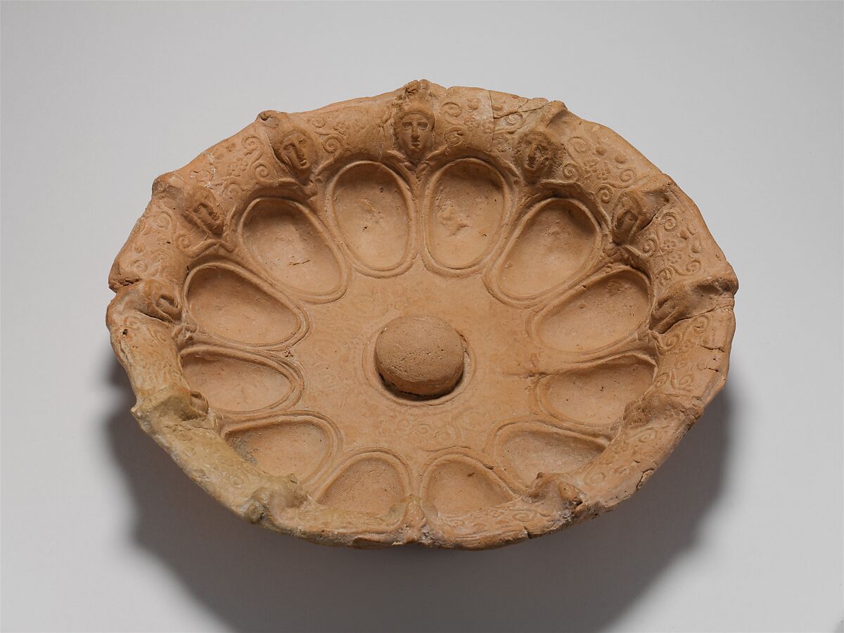 Terracotta phiale (libation bowl), Terracotta, Greek, South Italian, Apulian 