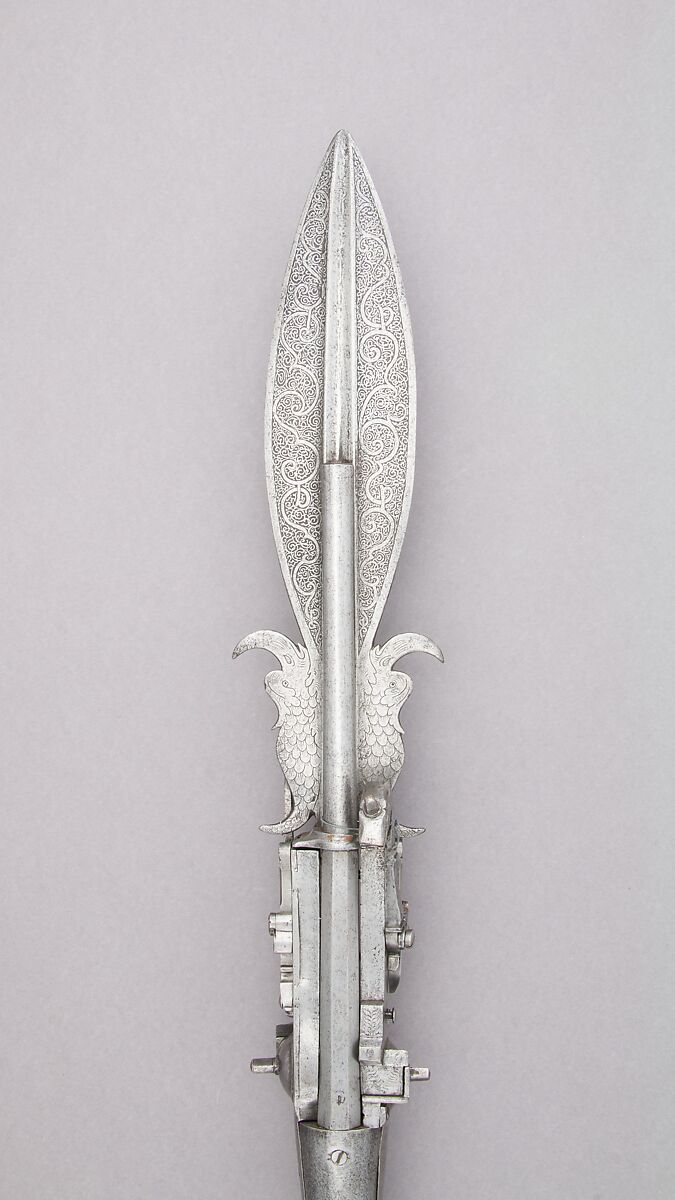 Boar Spear with Double Barrel Wheellock Pistol, Steel, wood, German