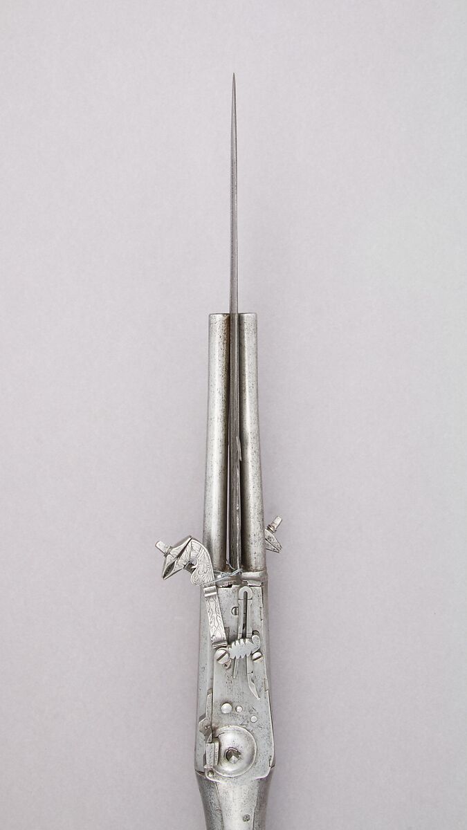 Boar Spear with Double Barrel Wheellock Pistol, Steel, wood, German