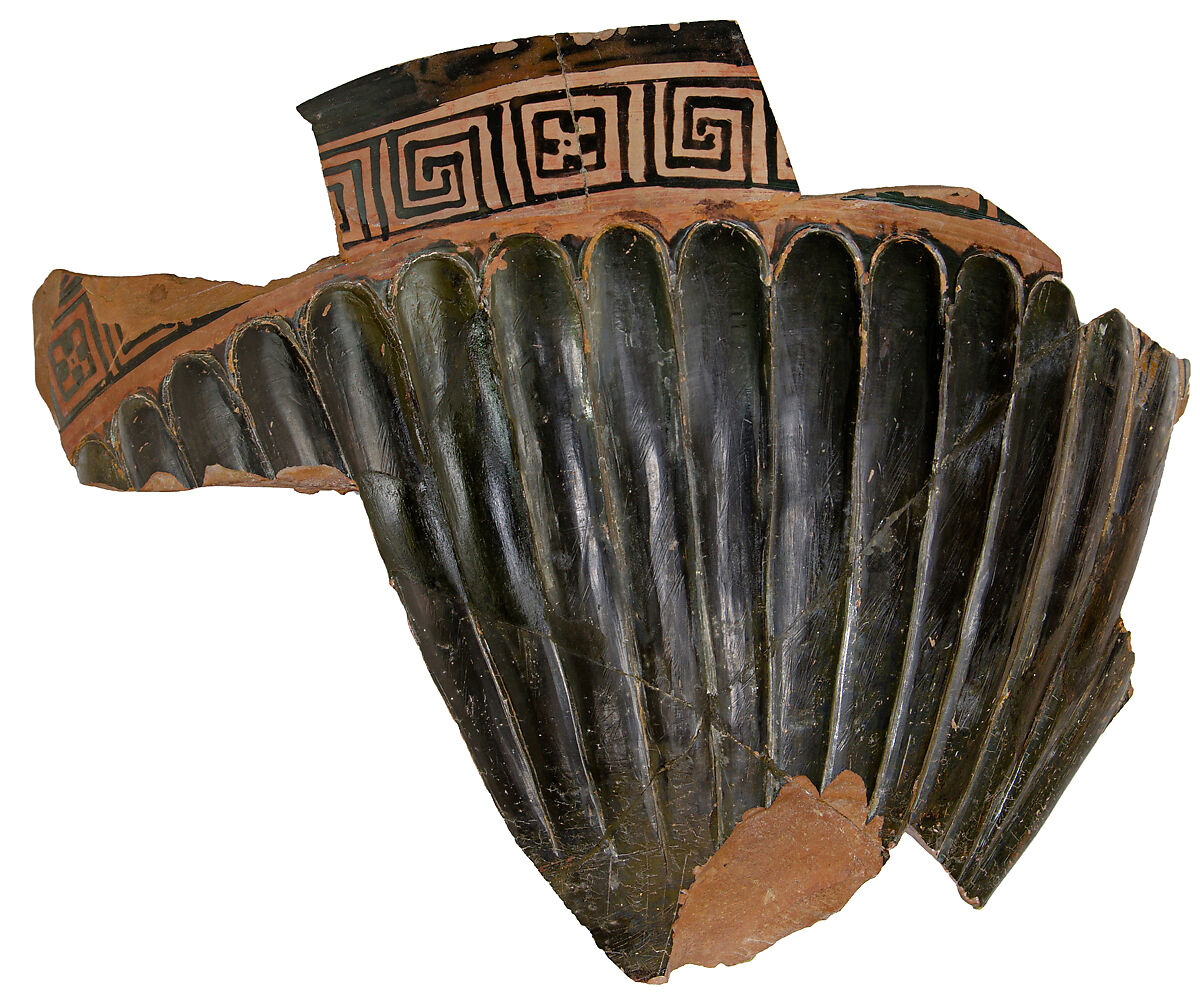 Volute-krater fragment, Terracotta, Greek, South Italian, Apulian 