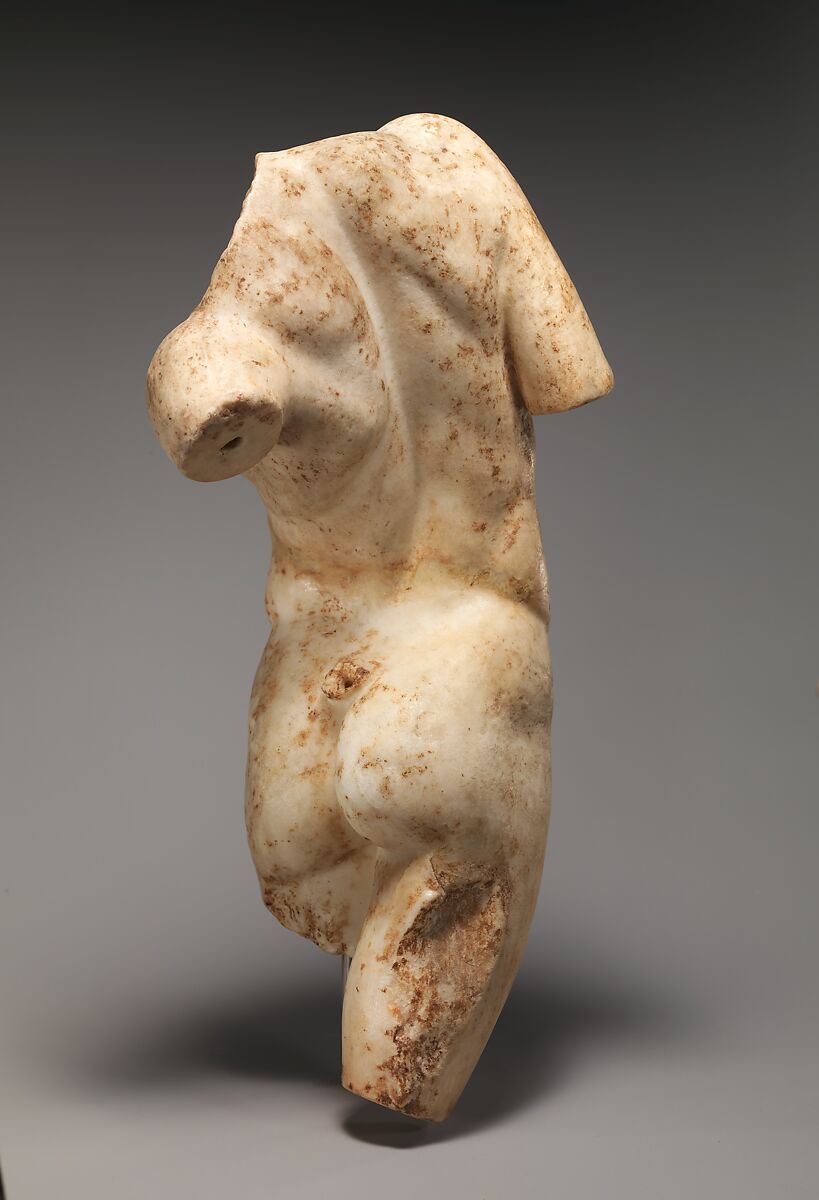 Marble statue of a young satyr turning to look at his tail, Marble, Roman